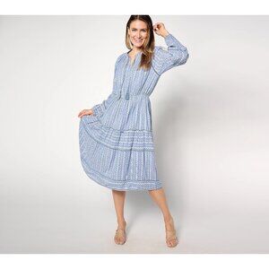 Destination 365 Midi Dress Size Medium Petite Printed Clipped Dot Chambray NEW